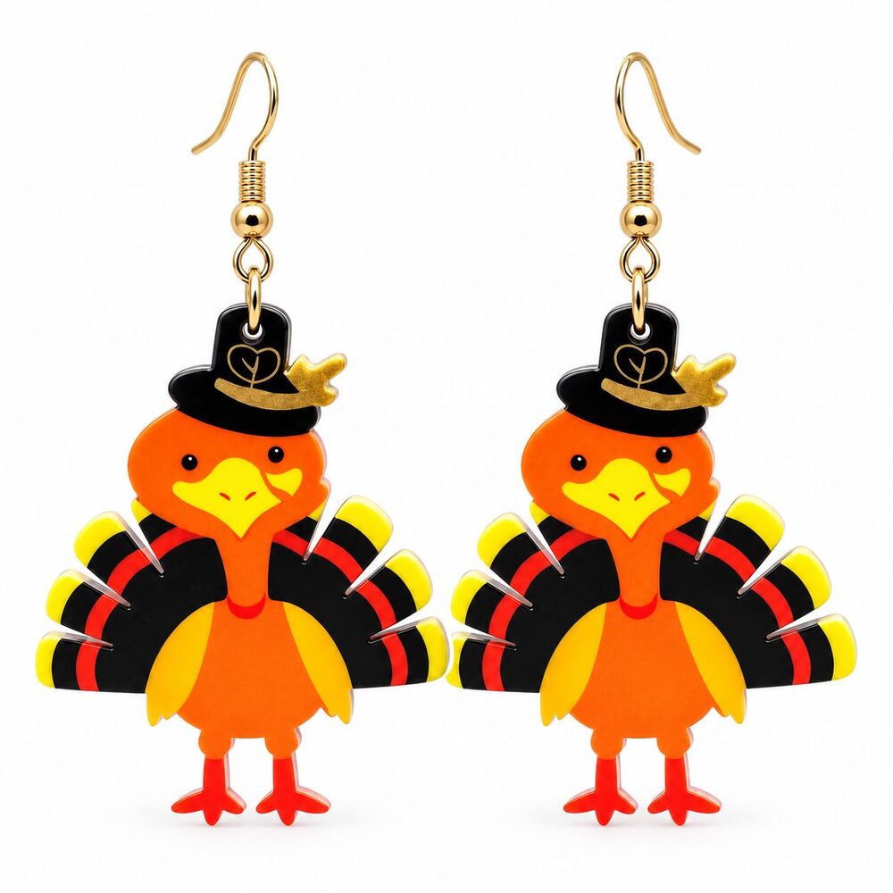 Thanksgiving Turkey Dangle Earrings Multicolor Enamel Fall Holiday Jewelry NEW